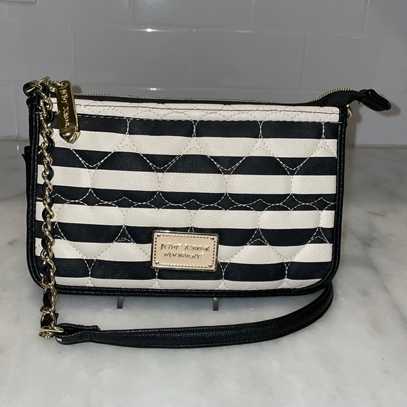 Betsey Johnson Handbags - Betsey Johnson Striped Front Flap Chain Link Crossbody Bag
